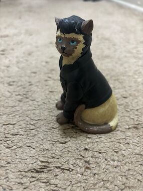 Hand-Painted Cat Figurine in Black Jacket